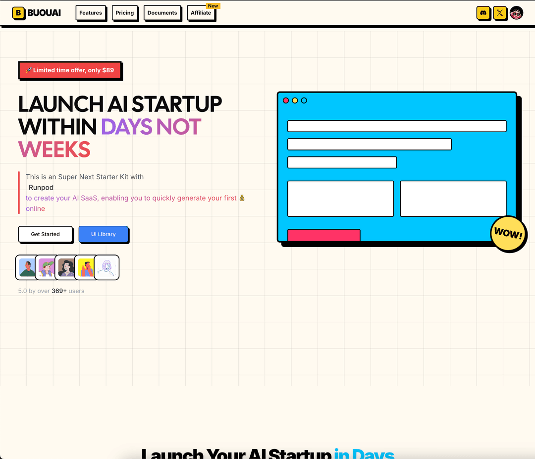 BuouAI:Next Starter Kit with ChatGPT/Runpod/Replicate